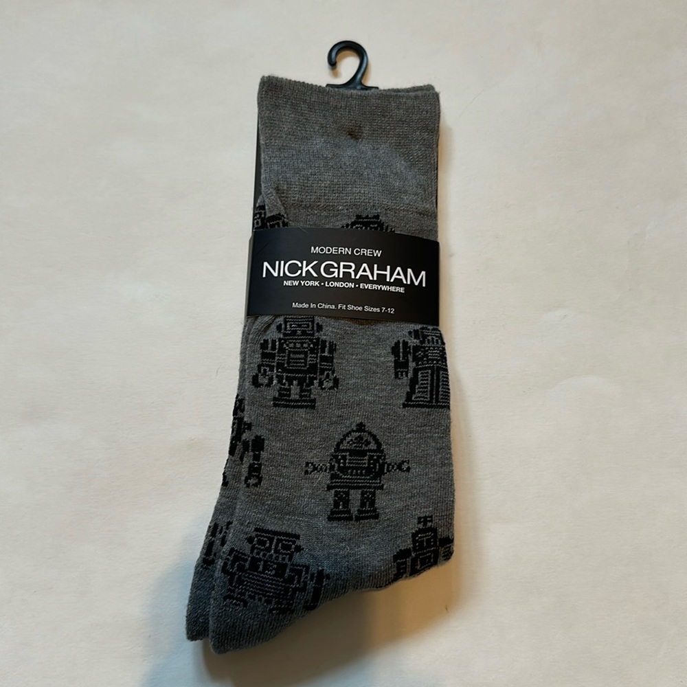 NWT Nick Graham Heather Grey Robotics Modern Crew Socks